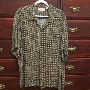 Caribbean Joe Black and Cream Short Sleeve Button Down Shirt